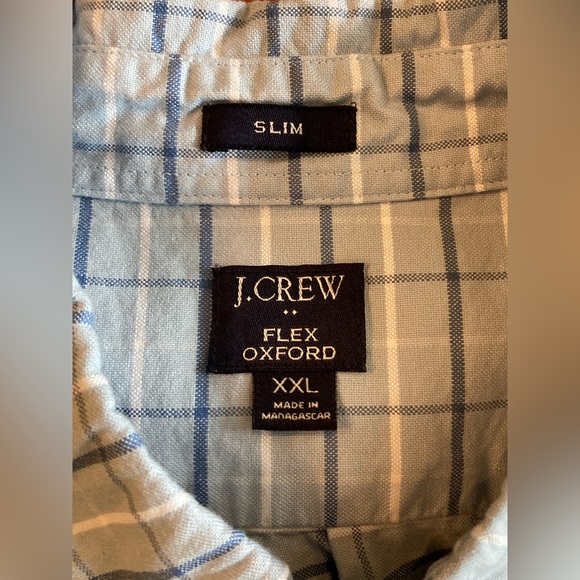 J Crew Flex Oxford Blue Check Slim Fit Shirt Size XXL Long Sleeve Flannel - Picture 2 of 8